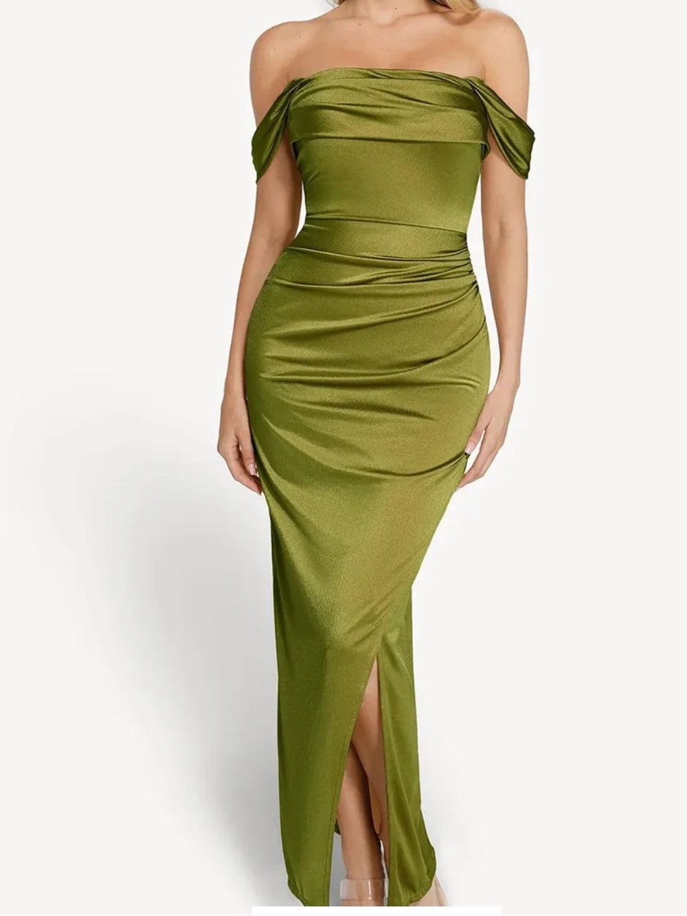Shapewear Off Shoulder Shine Ruched Sculpting Maxi Dress